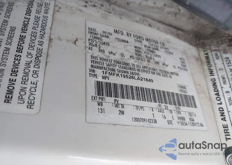 2008 Ford Expedition El Limited z USA, uszkodzony, nr VIN 1FMFK19528LA21849